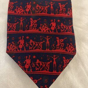 Charleston Tie Rack Navy Blue & Red 100% Silk Tie Necktie Made in Italy 60"x3.75